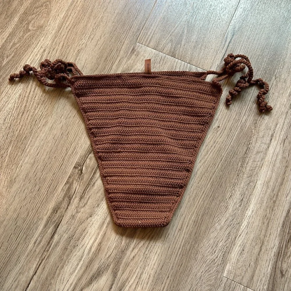 SKIMS Crochet Swim Tie Bikini Bottom in Jasper Brown Size 4X NWT